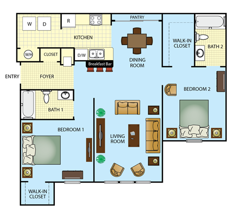a floor plan of a home with bedrooms and a living room